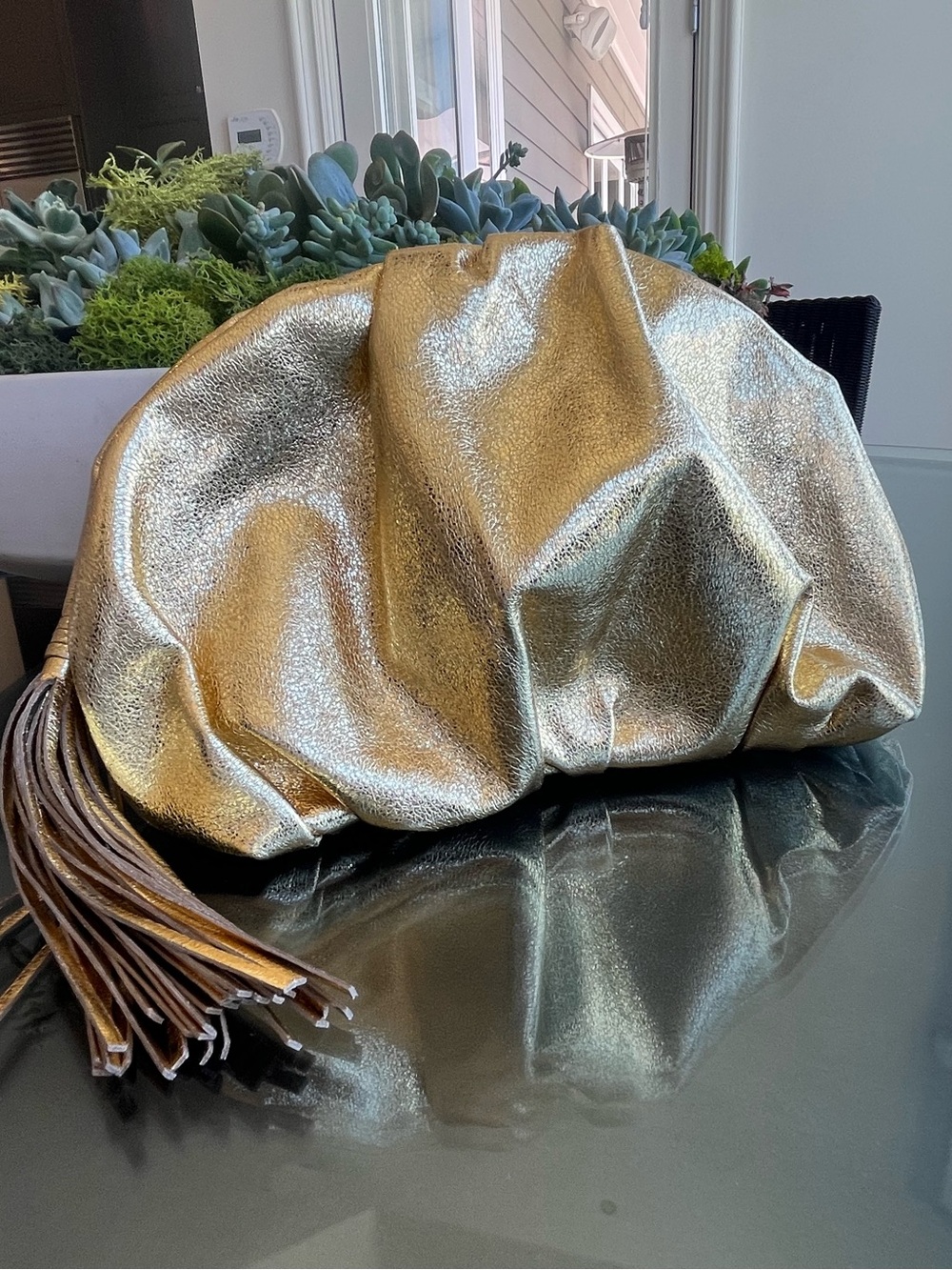 Rebecca Minkoff Gold Metallic Tassel Clutch